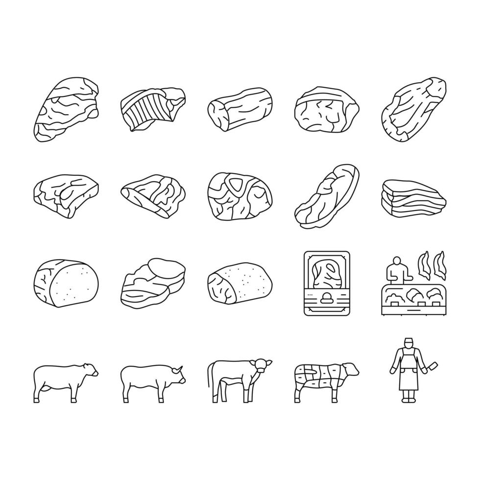 Beef Meat Nutrition Production Icons Set Vector