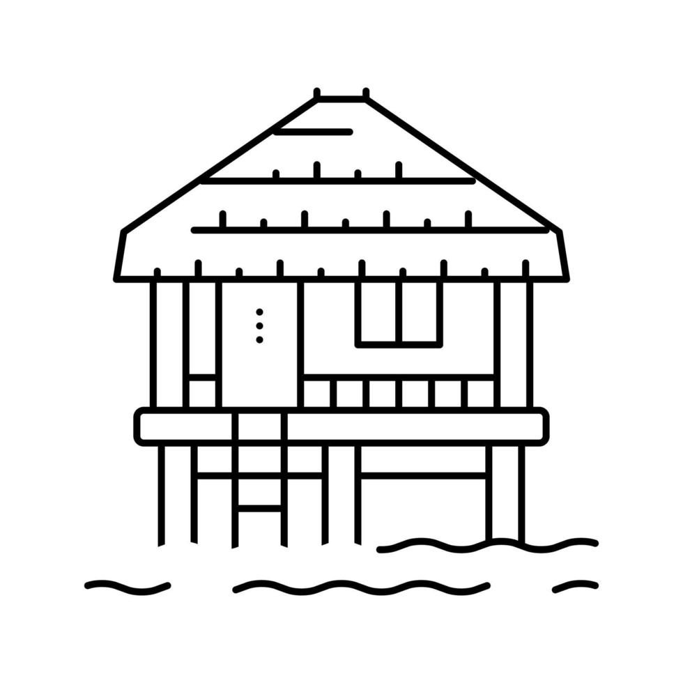 bungalow building on water line icon vector illustration
