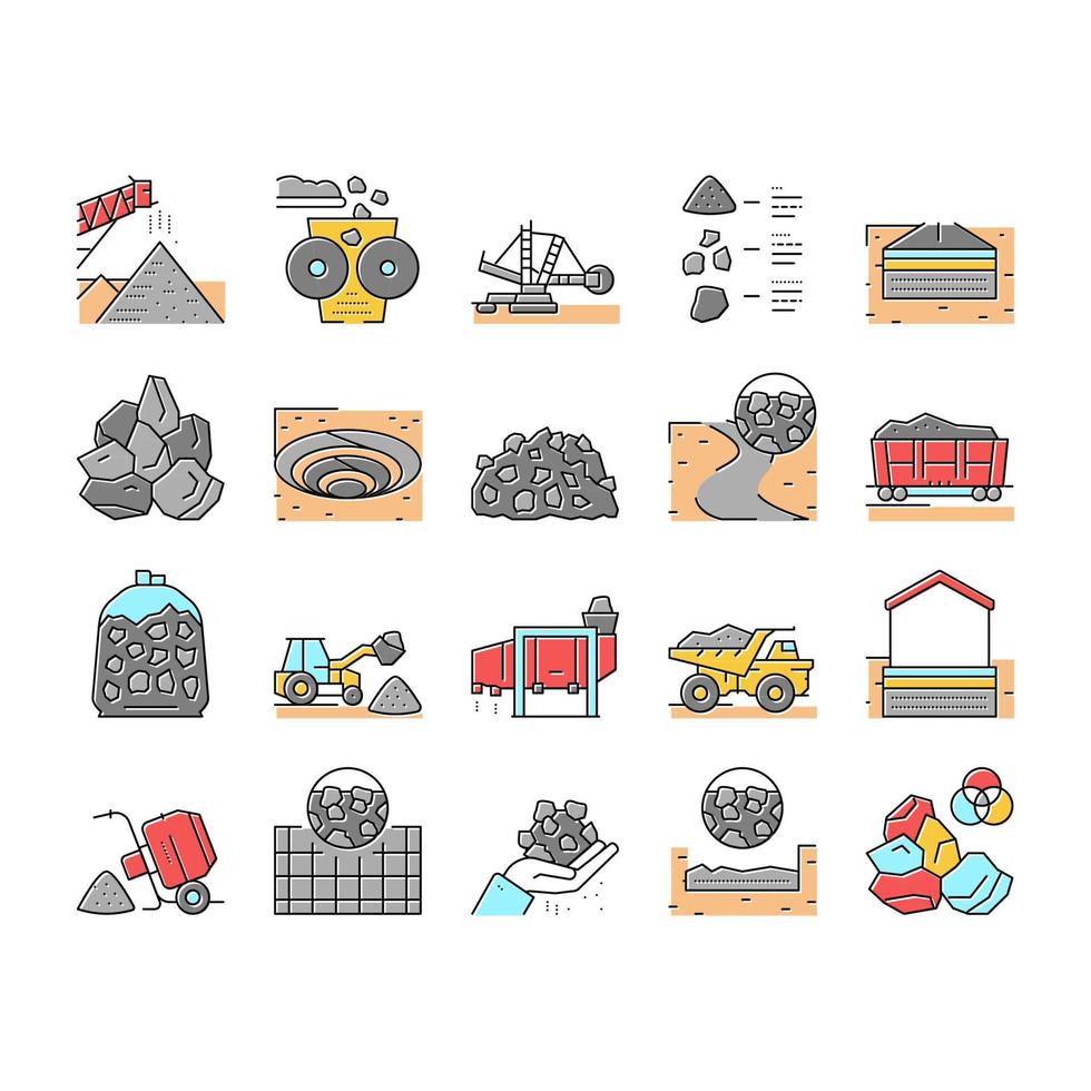 conjunto de iconos de colección de minería de piedra triturada vector