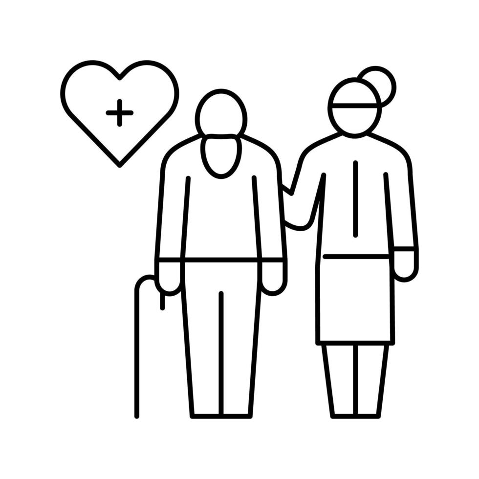 helping and caring for elderly people line icon vector illustrat