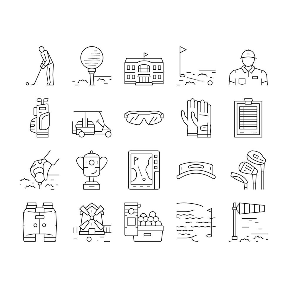 Golf Sportive Game On Playground Icons Set Vector