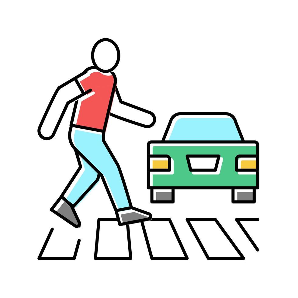 human crossing road on crosswalk color icon vector illustration