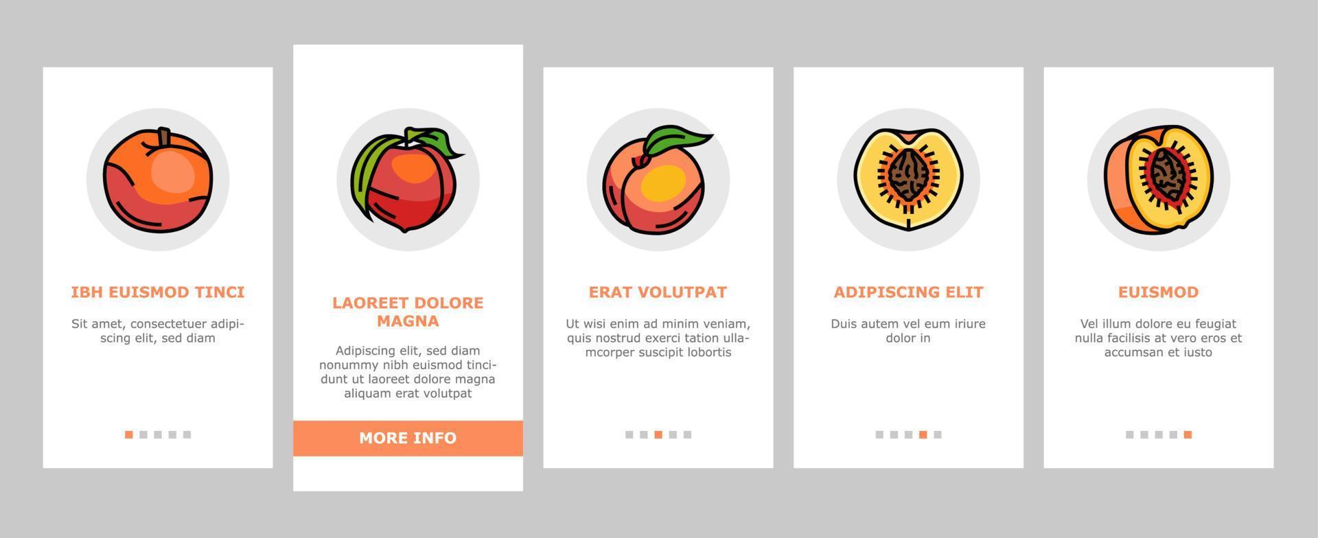 peach fruit nectarine juicy onboarding icons set vector