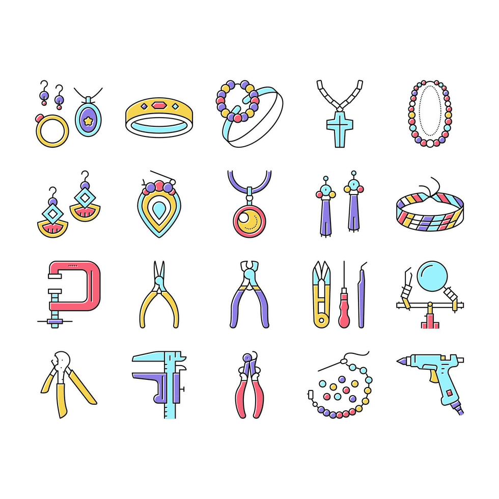 Handmade Jewellery Collection Icons Set Vector