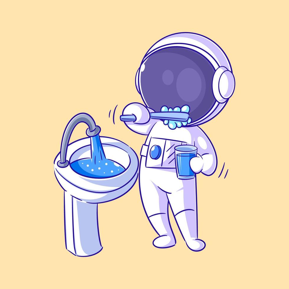 Astronaut brushing his teeth to clean vector