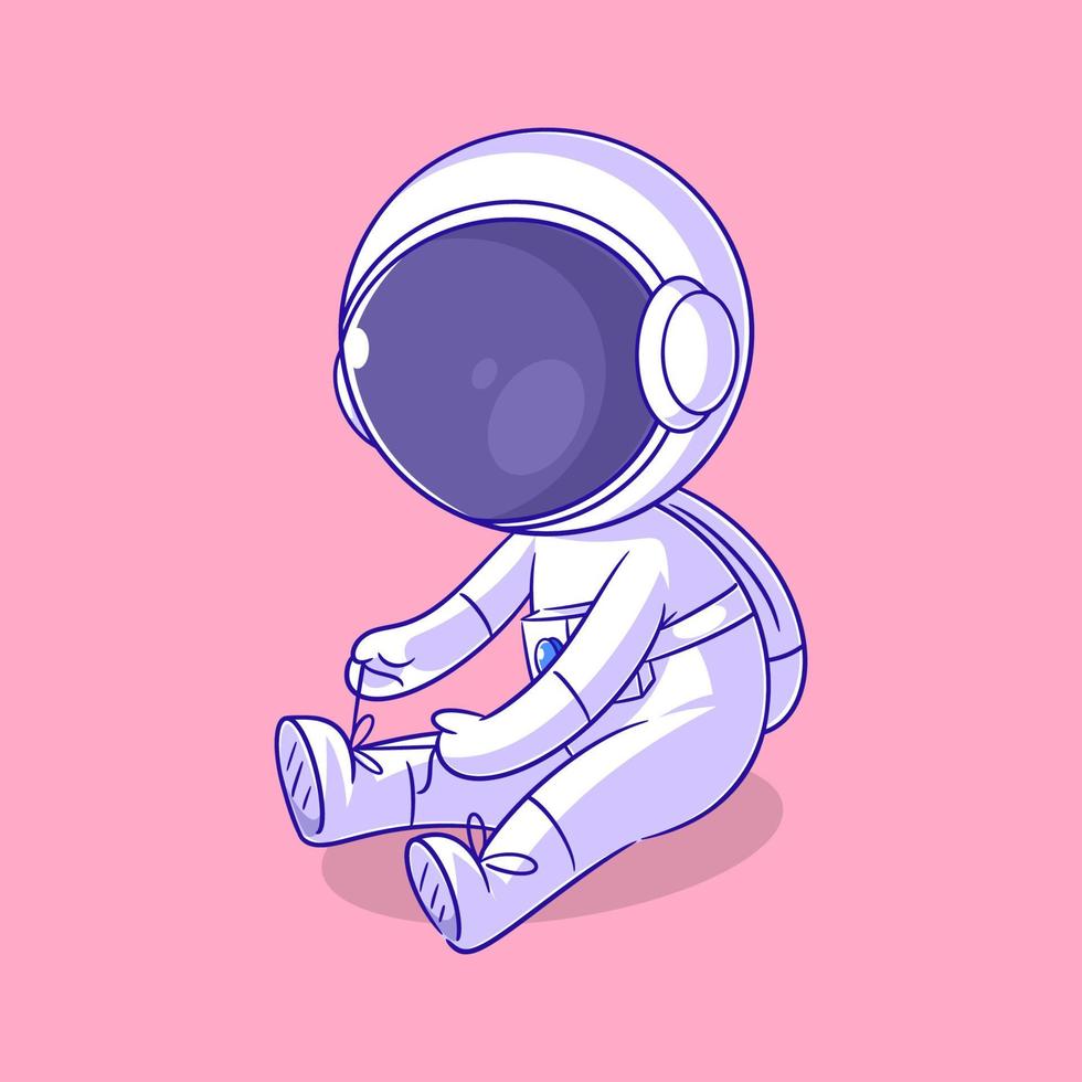 Astronaut sitting fixing his shoelaces vector