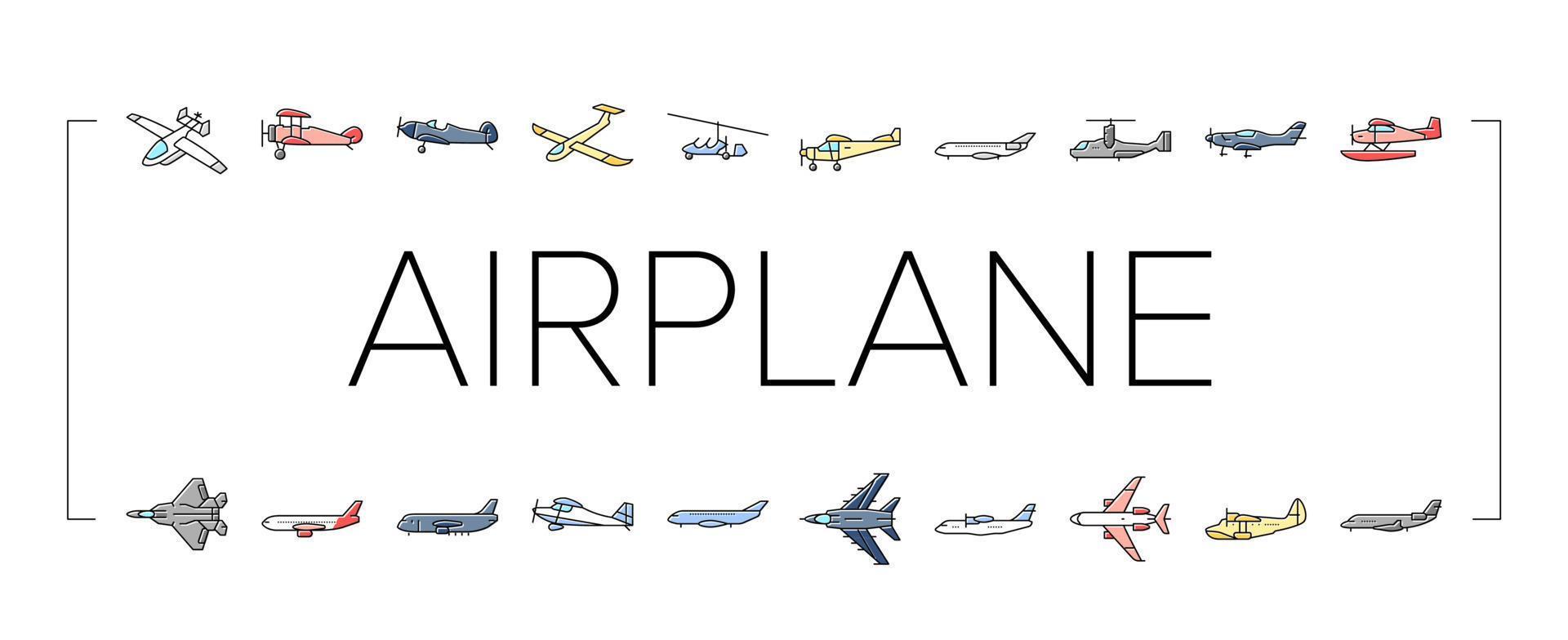 airplane aircraft plane travel icons set vector