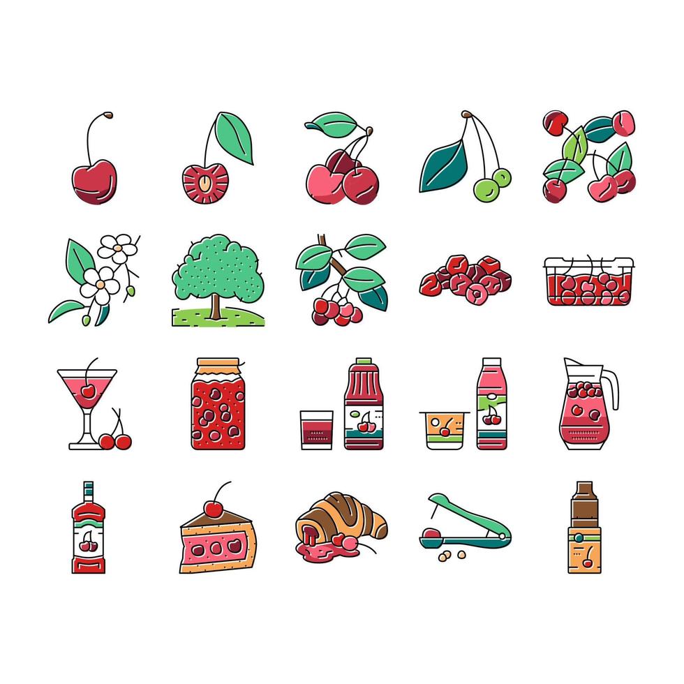 Cherry Vitamin Freshness Berry Icons Set Vector