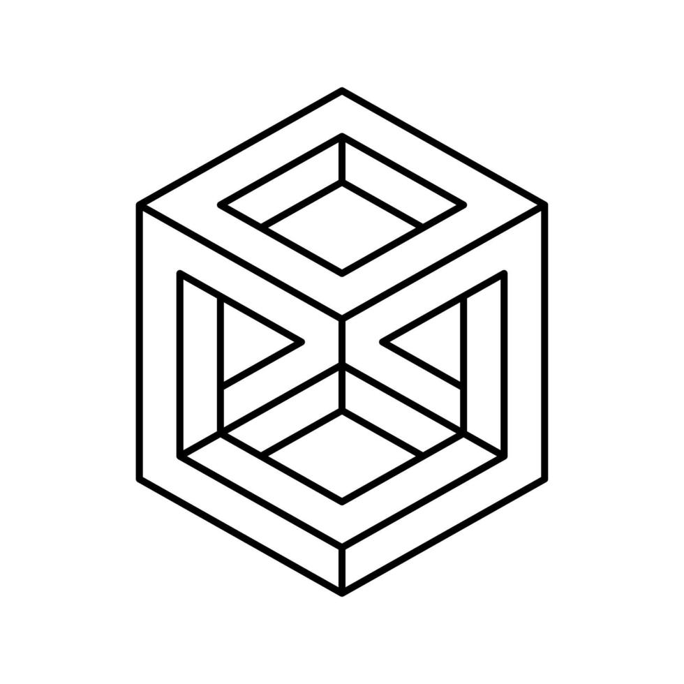 cubo imposible forma geométrica línea icono vector ilustración