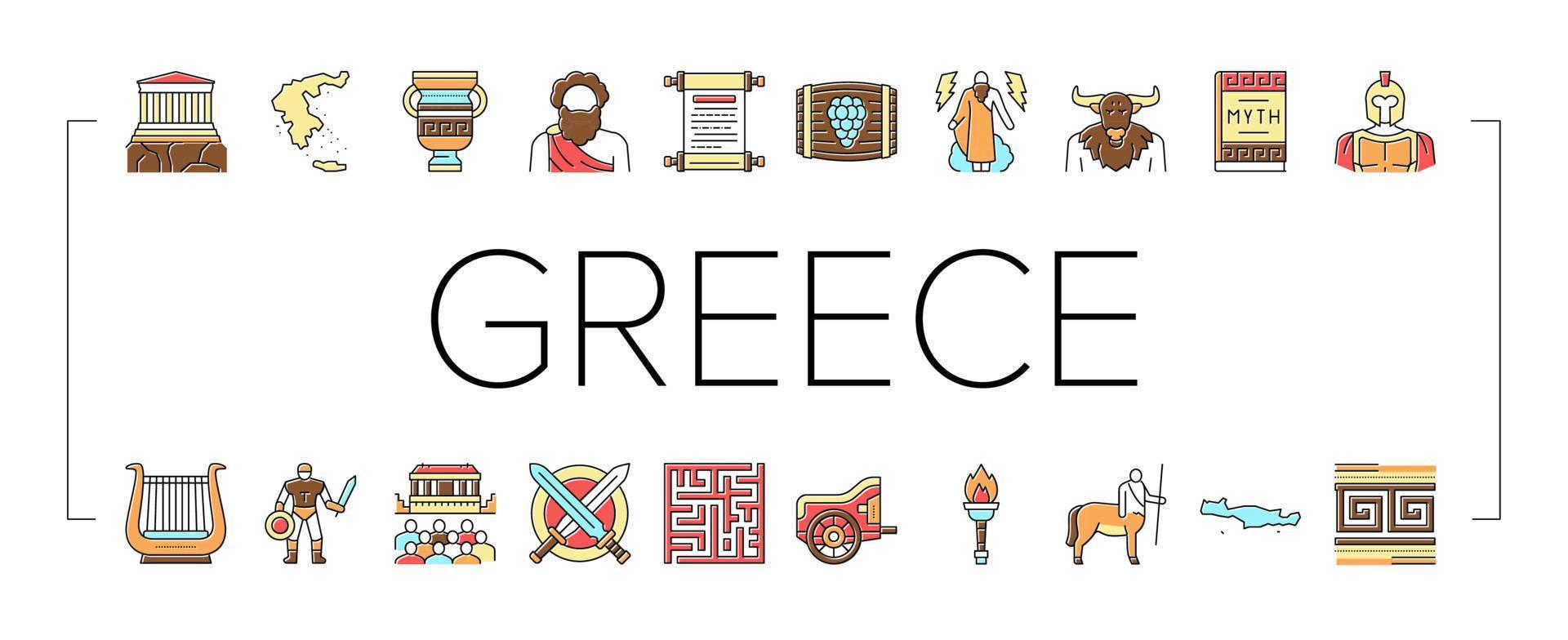 Ancient Greece Mythology History Icons Set Vector