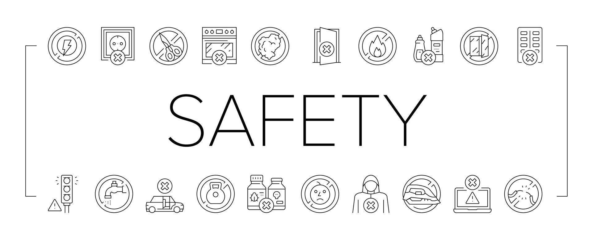 Child Life Safety Collection Icons Set Vector