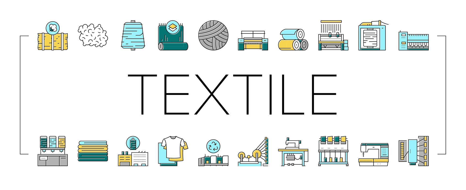 conjunto de iconos de colección de producción textil vector