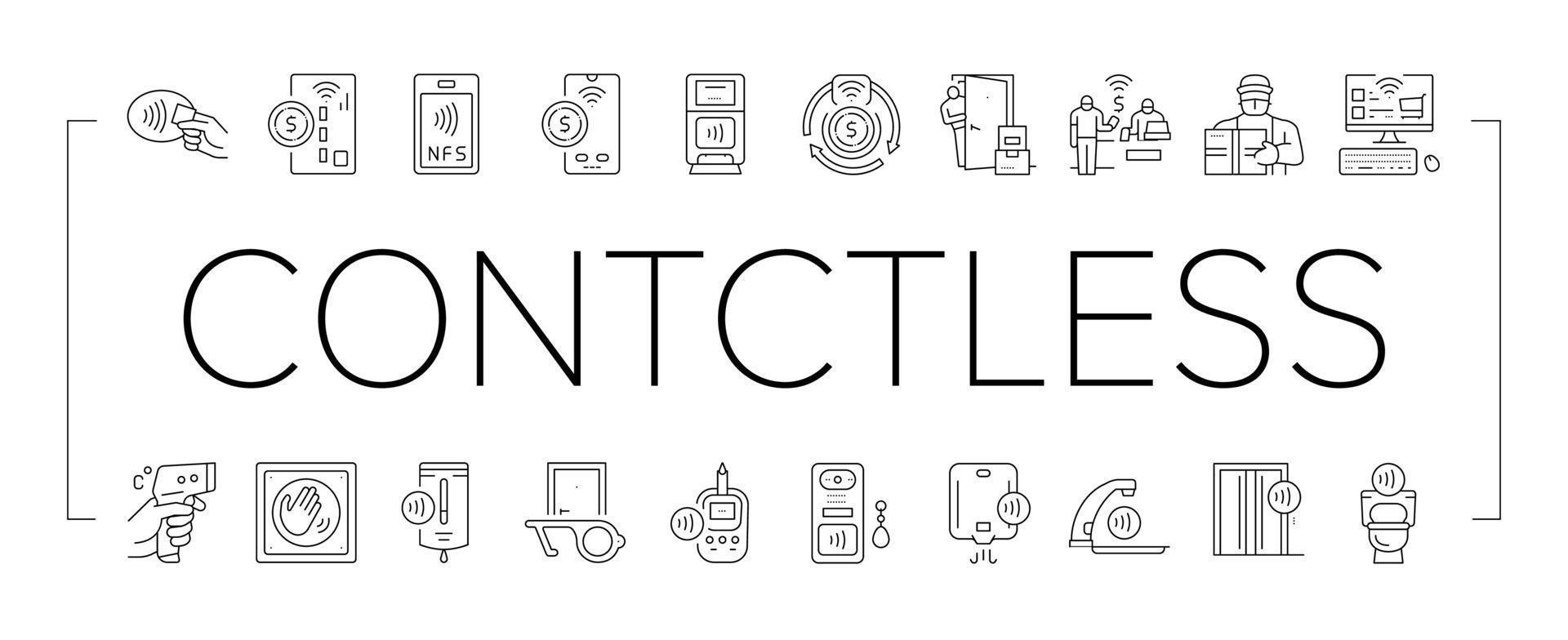 Contactless System Technology Icons Set Vector