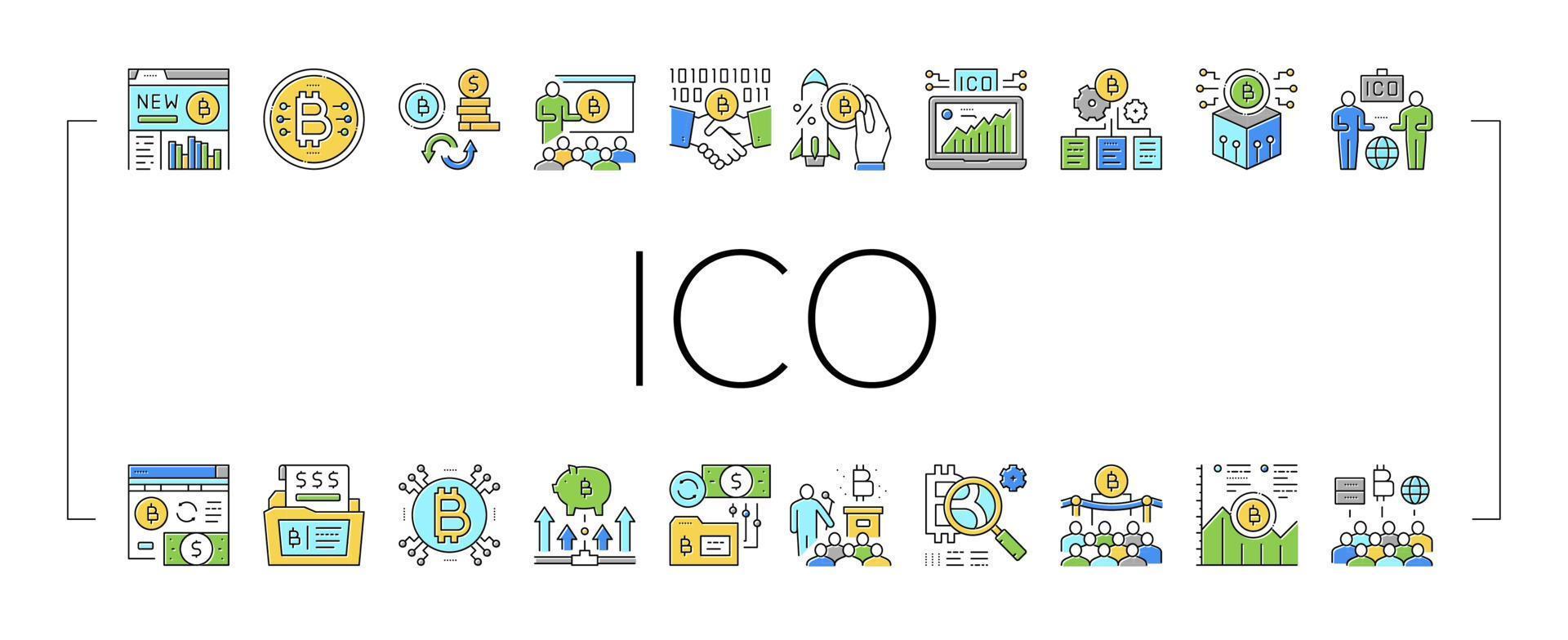 Ico Initial Coin Offer Collection Icons Set Vector