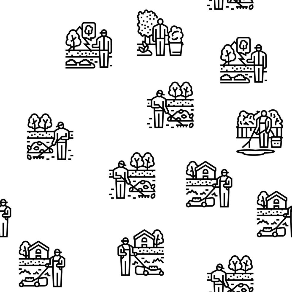 garden landscape lawn landscaping vector seamless pattern