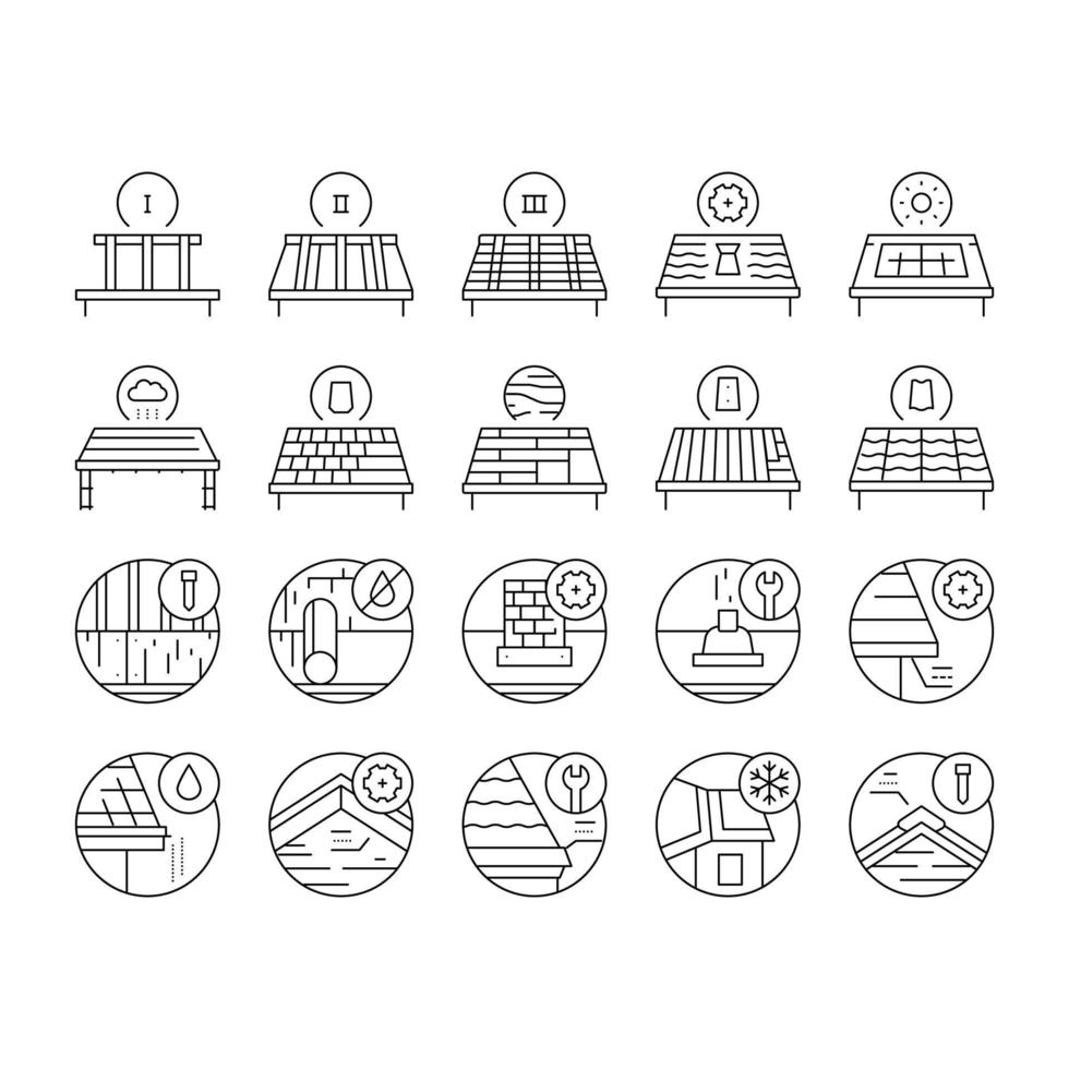 Roof Replacement Job Collection Icons Set Vector