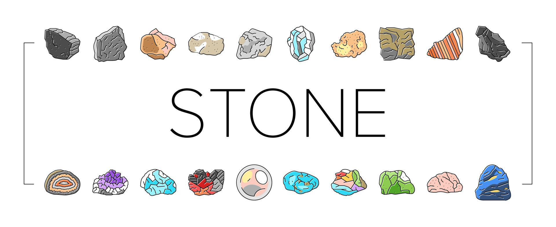 stone rock texture nature icons set vector