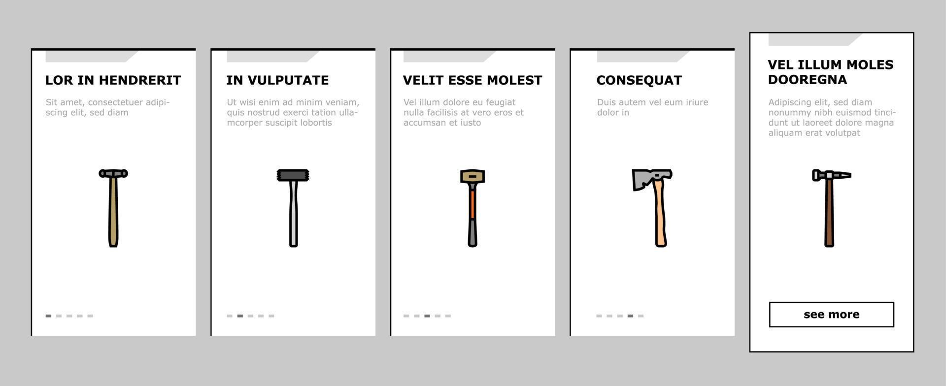 hammer tool construction onboarding icons set vector