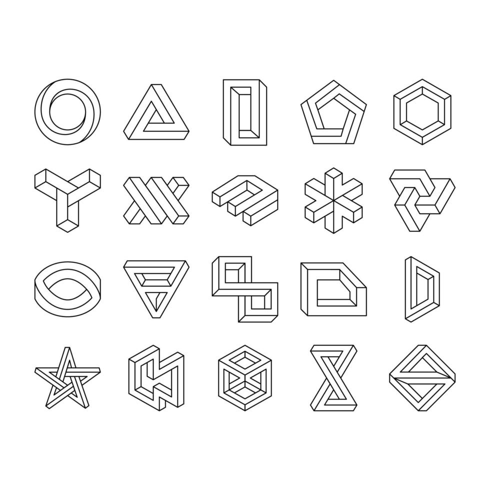 impossible geometric shape icons set vector