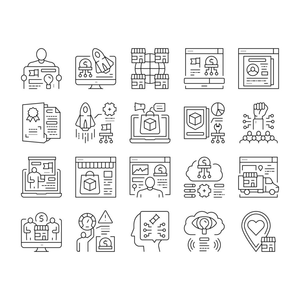 Startup Business Idea Launching Icons Set Vector