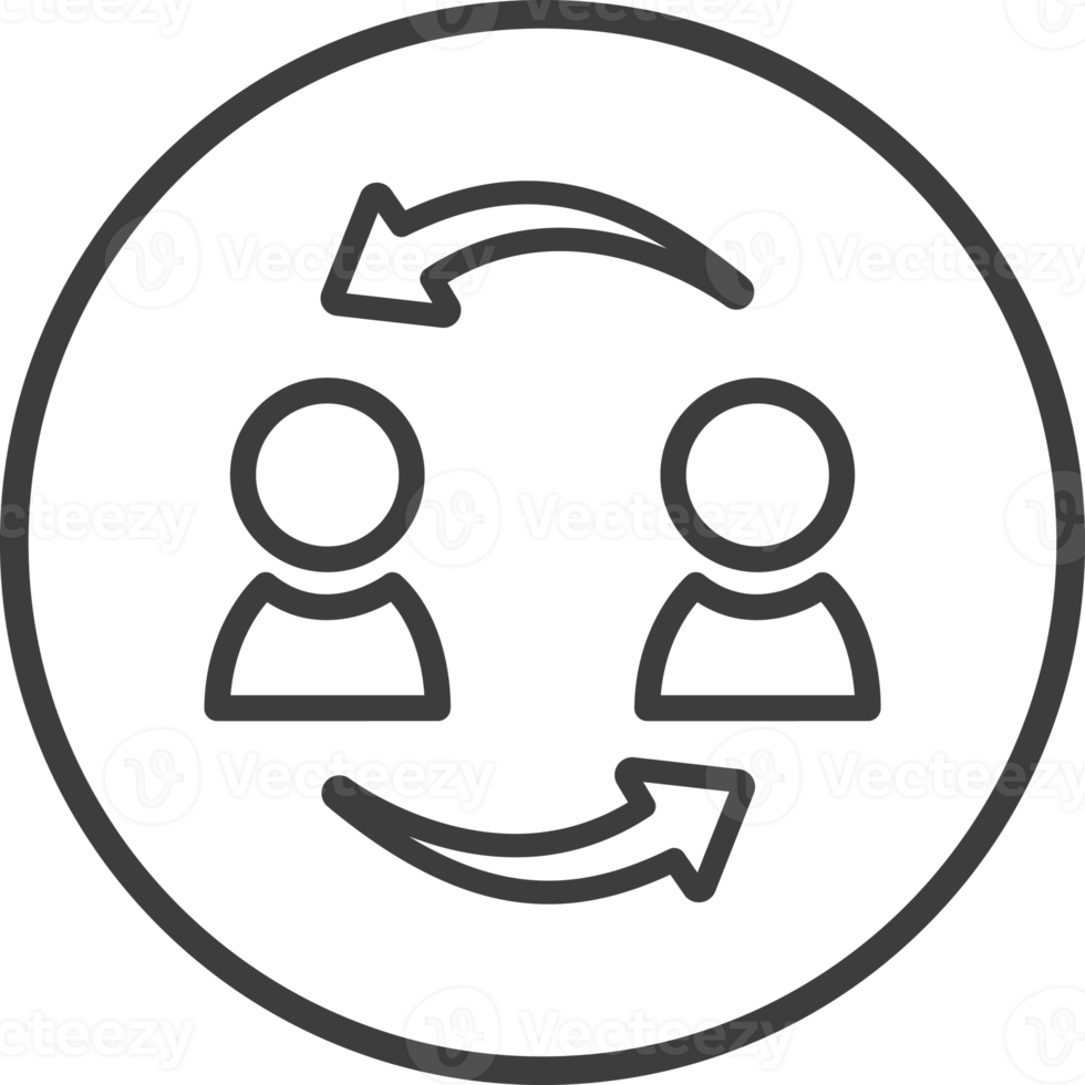customer to customer C2C icon in thin line black circle frames. png