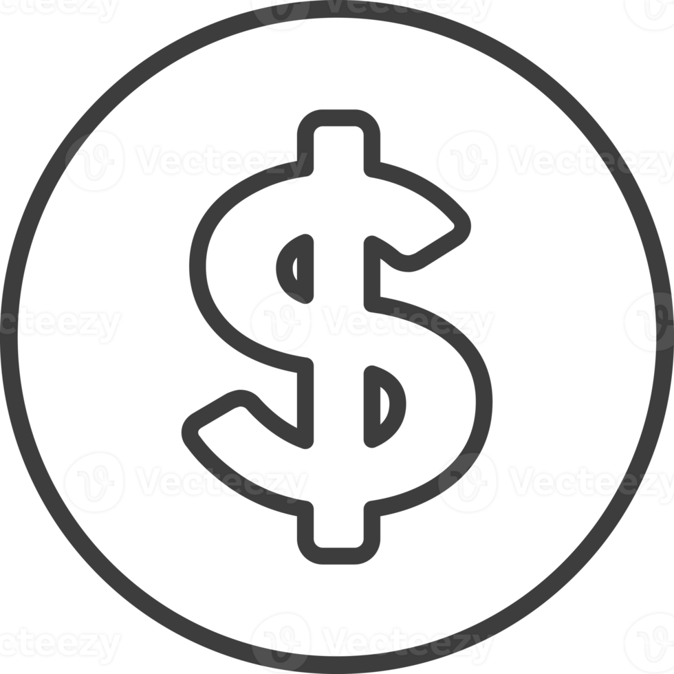 icône de signe d'argent dans les cadres de cercle noir de fine ligne. png