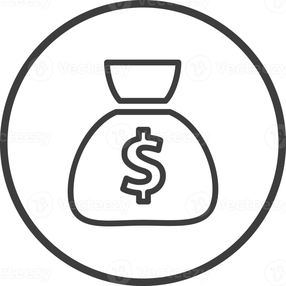 pengar väska ikon i tunn linje svart cirkel ramar. png