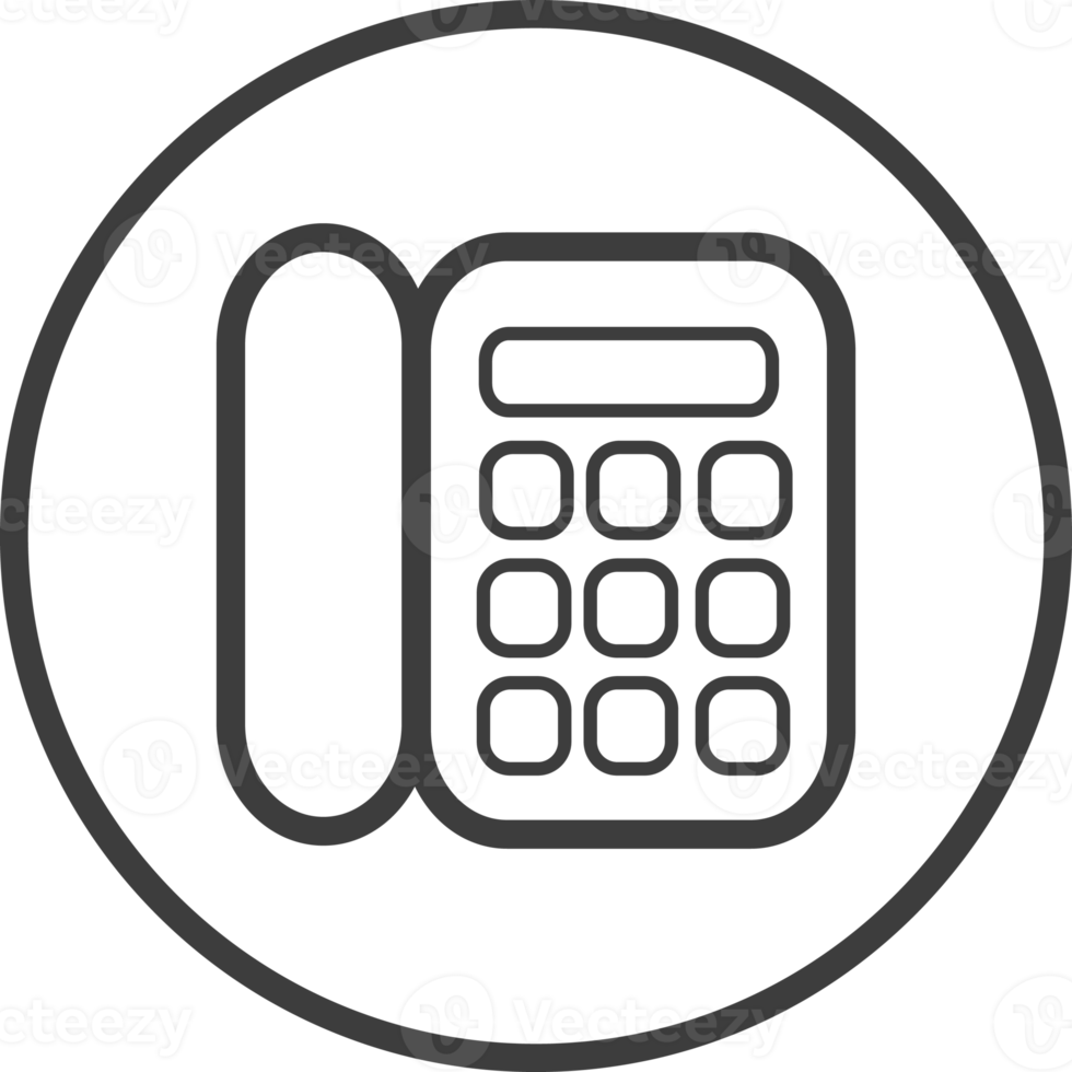 Telephone icon in thin line black circle frames. png
