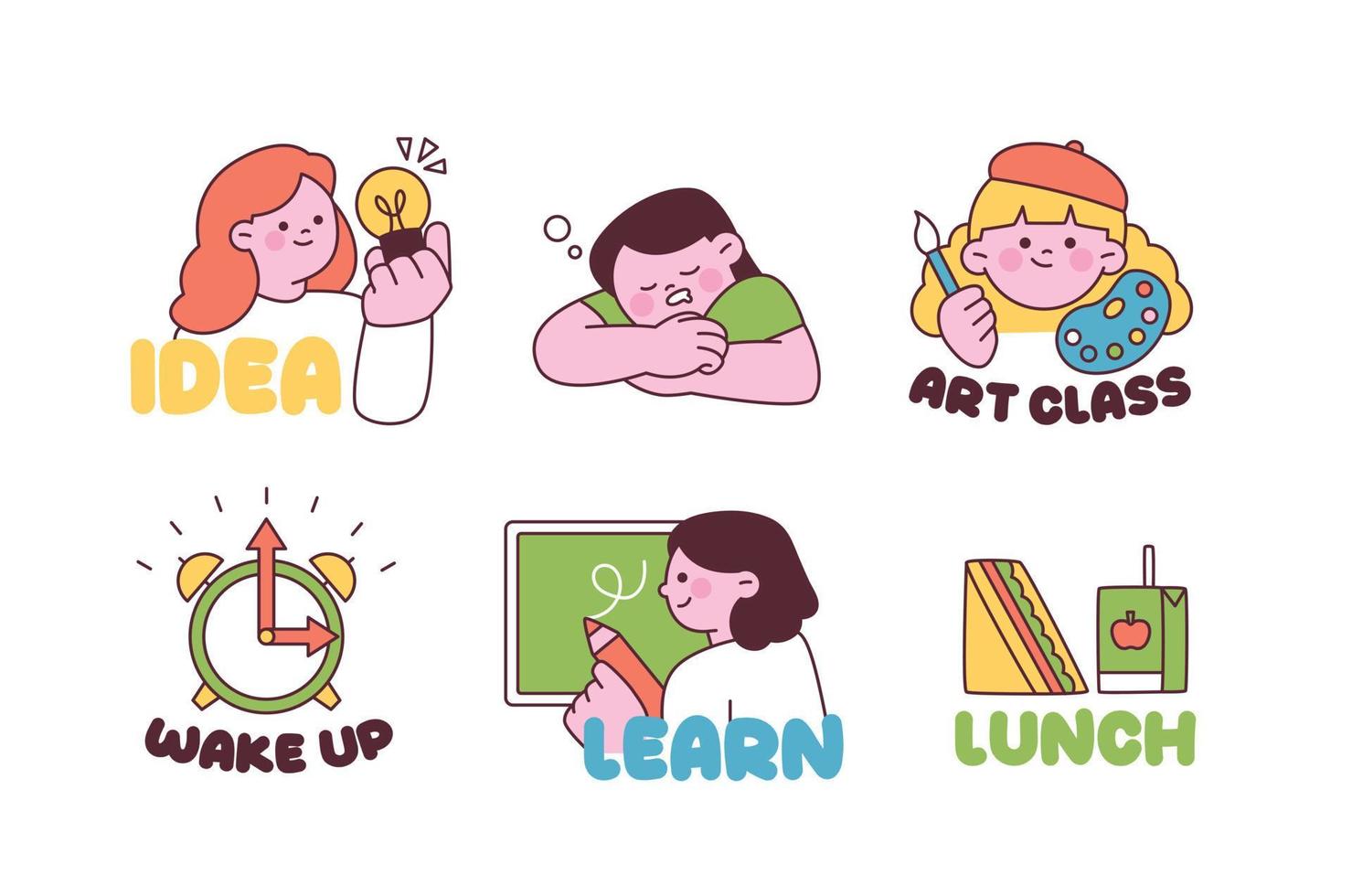 Cute student stickers. Message emoticons for emotes and lessons. vector