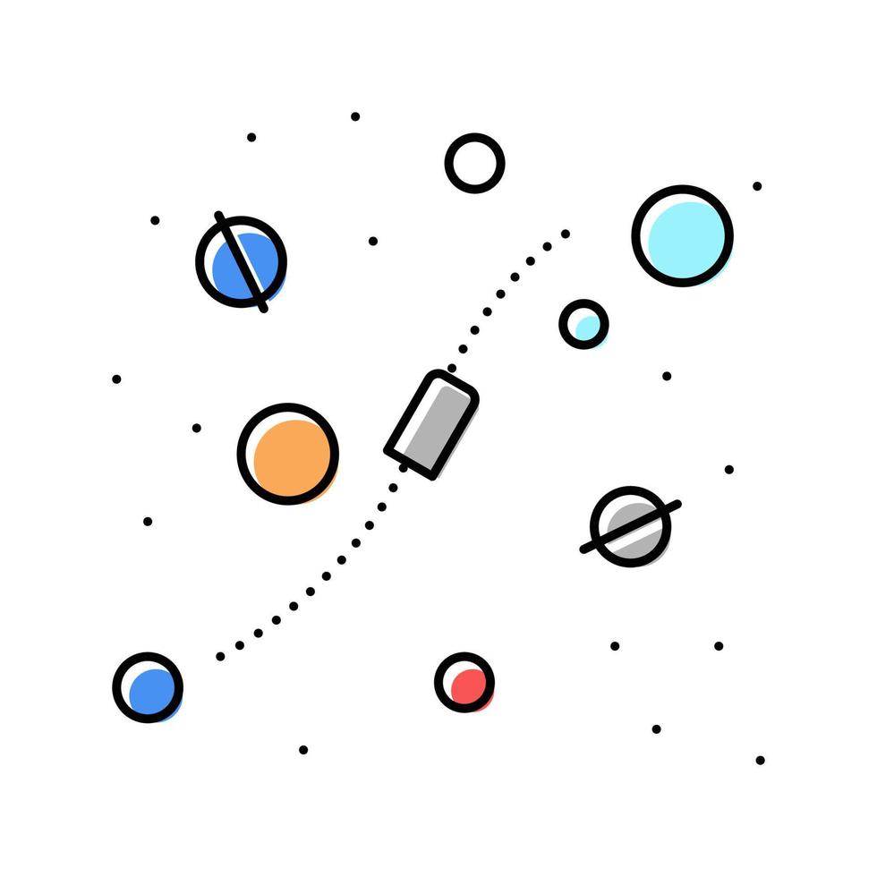 camino cósmico entre planetas color icono vector ilustración