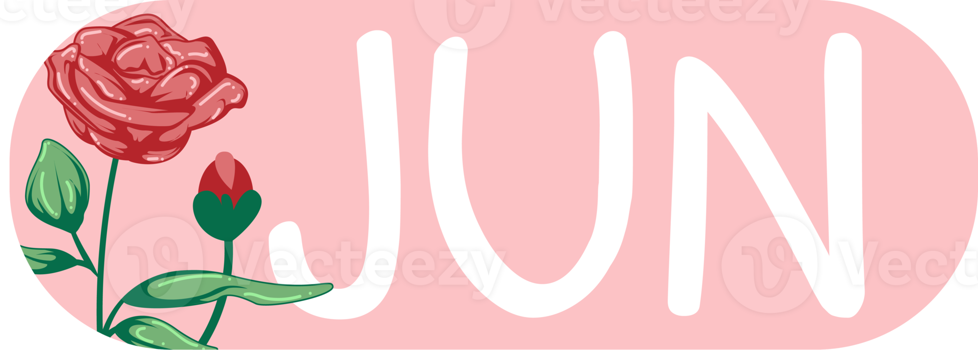 june month label sticker name with red rose birth flower element