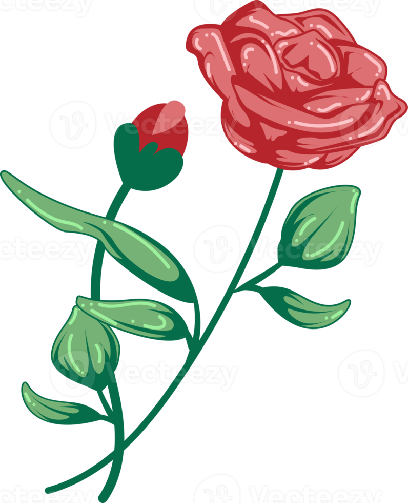 färsk skinande röd reste sig blomma platt illustration png