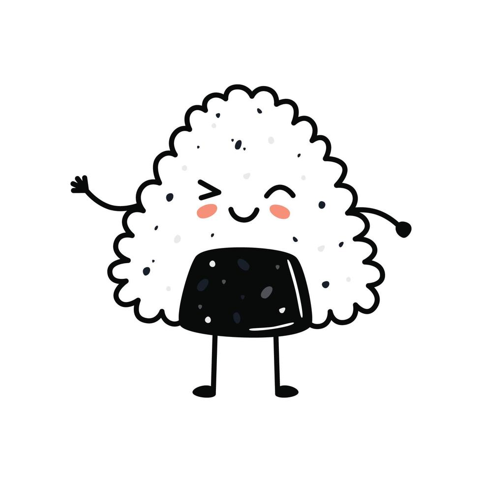 mascota de sushi kawaii en estilo de dibujos animados. lindo onigiri con salmón para el menú vector