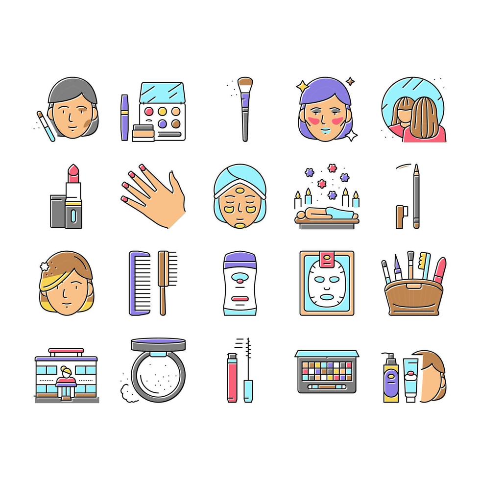 conjunto de iconos de procedimiento de cosmetología de maquillaje vector