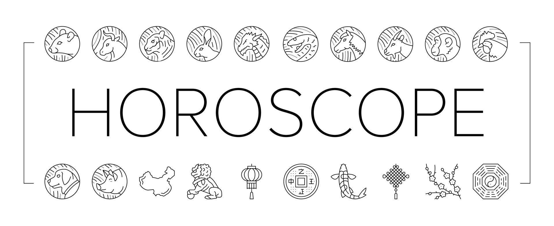 Chinese Horoscope And Accessory Icons Set Vector