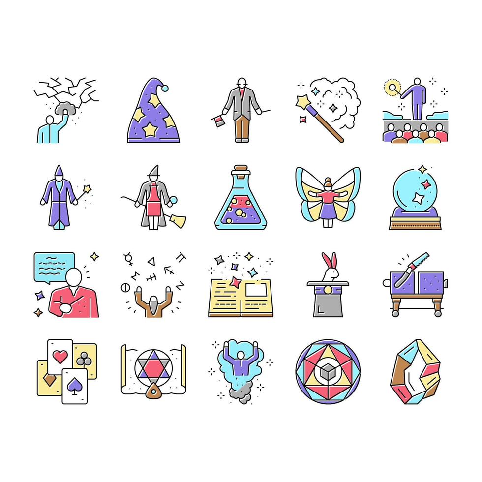 Magic Performing And Accessories Icons Set Vector