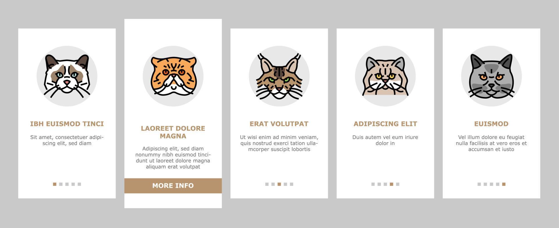 cat cute pet animal kitten funny onboarding icons set vector