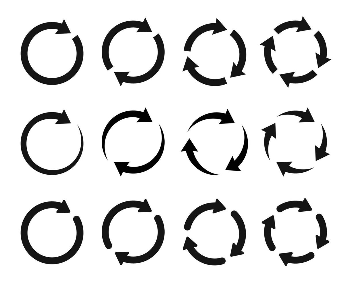 conjunto de vectores de flechas circulares. girar la flecha y el símbolo de carga giratorio