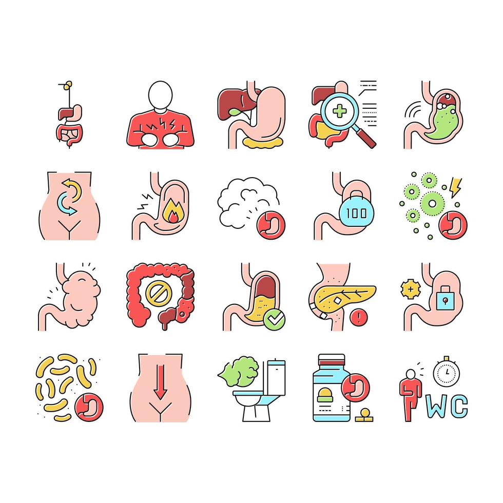 Digestion Disease And Treatment Icons Set Vector