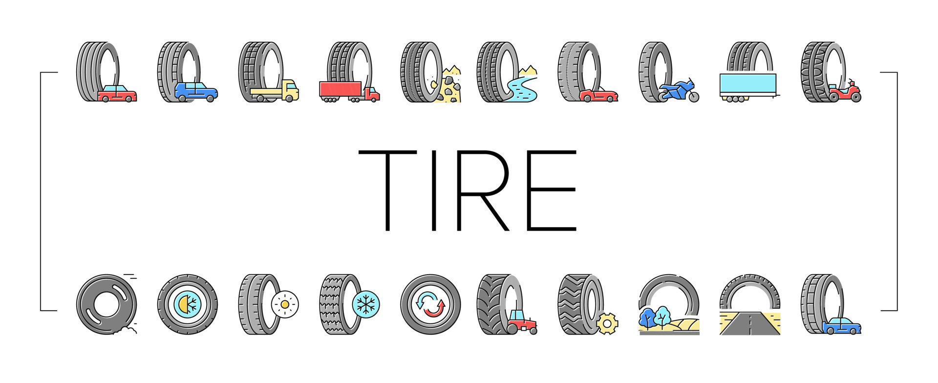 Used Tire Sale Shop Business Icons Set Vector