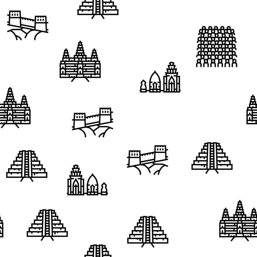 Asia Building And Land Scape vector seamless pattern