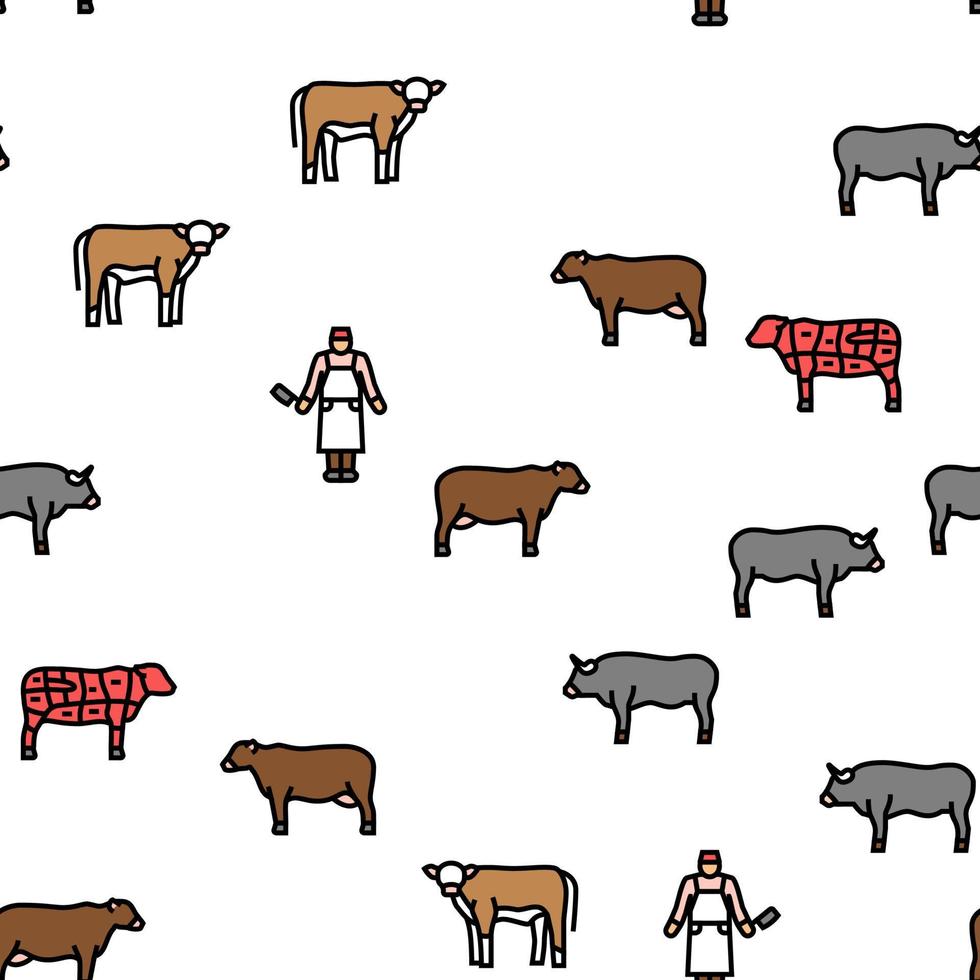 Beef Meat Nutrition Production vector seamless pattern