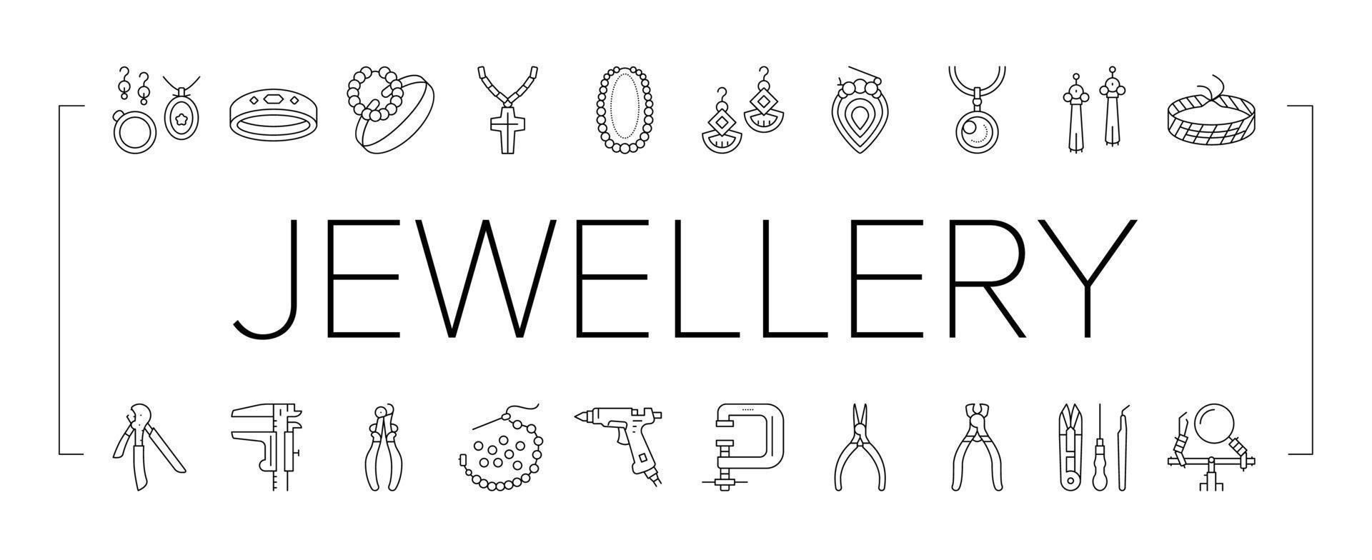 Handmade Jewellery Collection Icons Set Vector 19542625 Vector Art at 