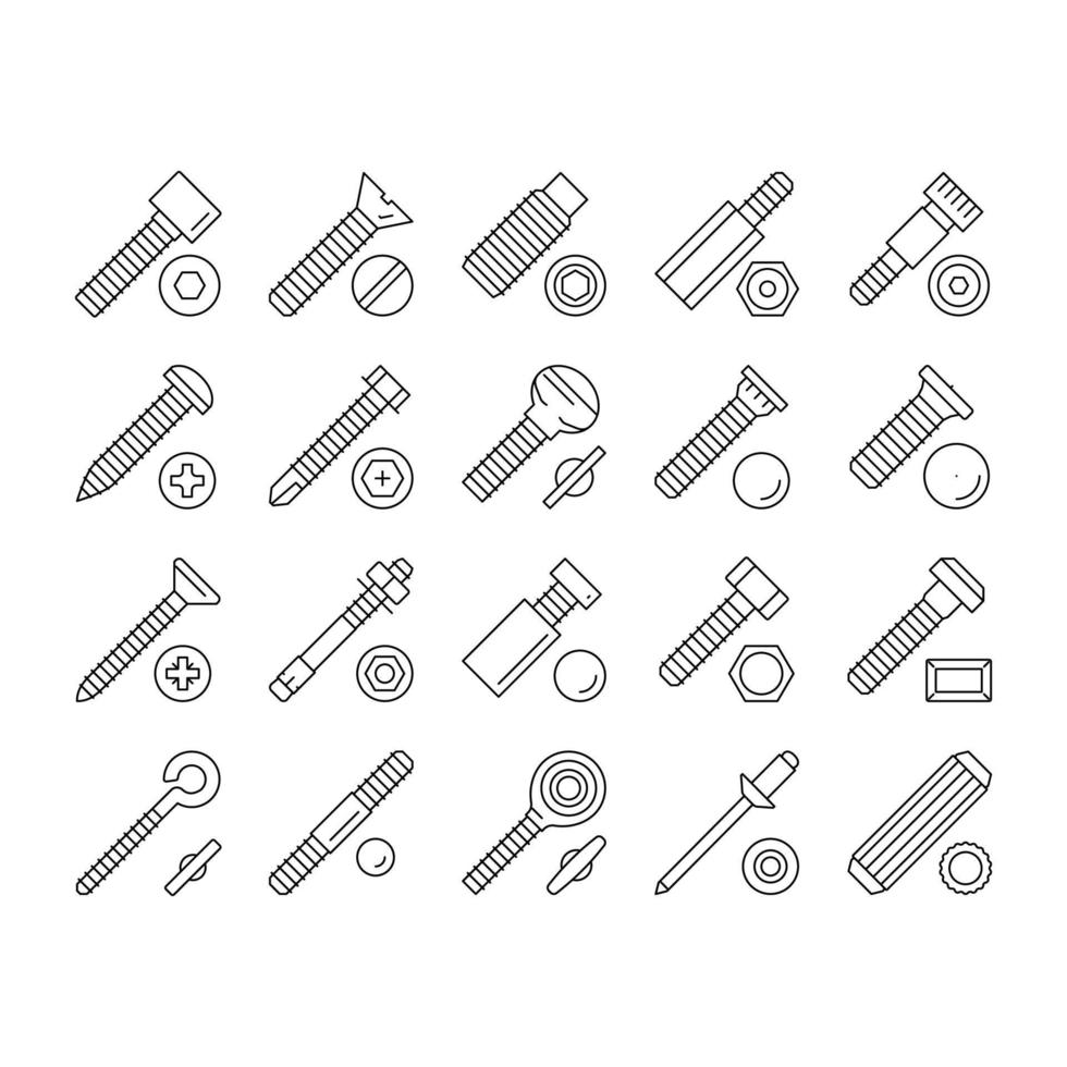 conjunto de iconos de accesorios de construcción de tornillos y pernos vector