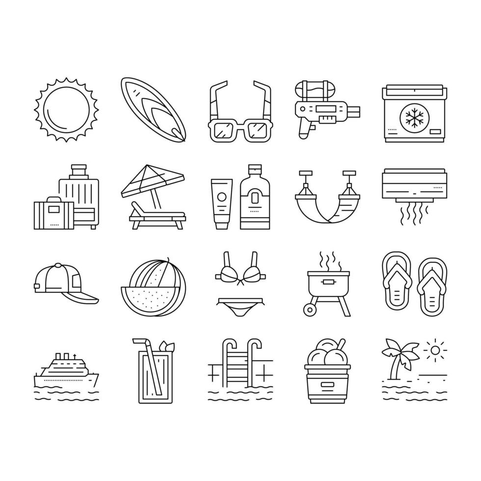 conjunto de iconos de colección de viajes de vacaciones de verano vector