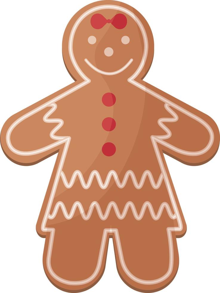Cute Christmas gingerbread in a dress. New Year s smiling gingerbread. Festive pastries. Christmas cookies in the form of a cheerful little man. Vector illustration isolated on a white background