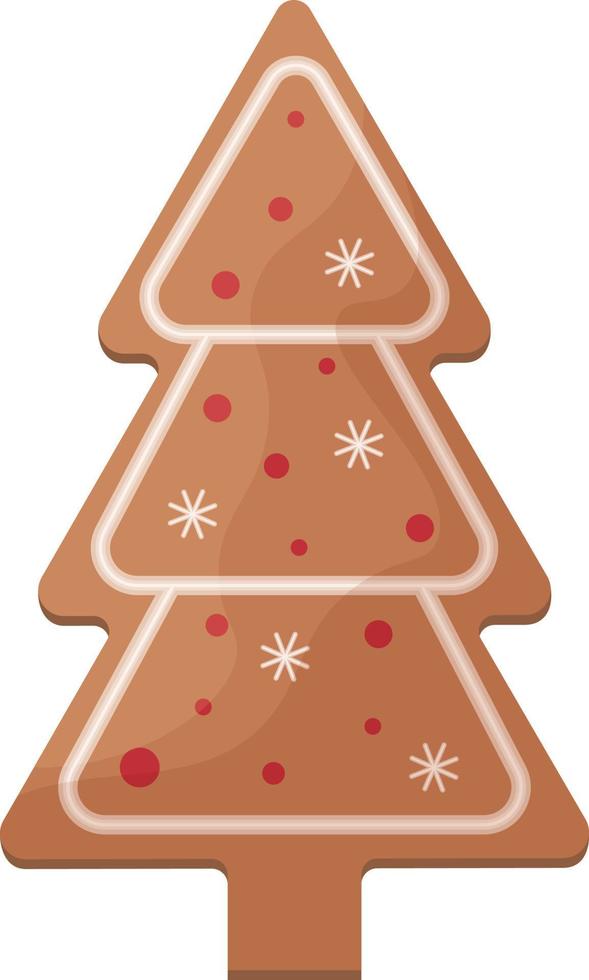 Cute gingerbread decorated with icing Christmas gingerbread in the shape of a Christmas tree. Festive pastries, pine. Christmas cookies in the shape of a fir tree. Isolated vector illustration