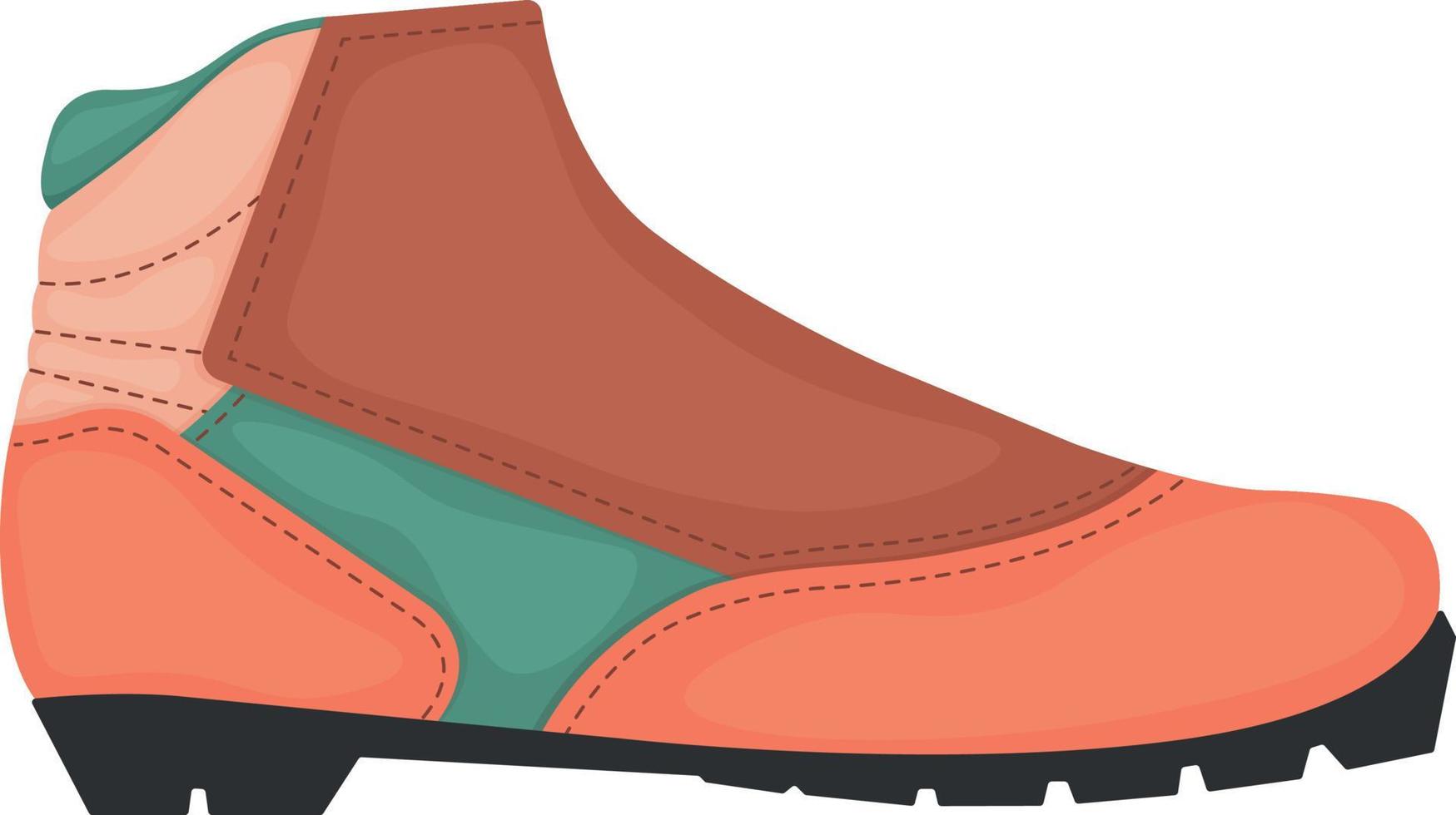 Bright multicolored ski boots. Cross-country ski boots. Sports shoes. Sports equipment, vector illustration isolated on a white background