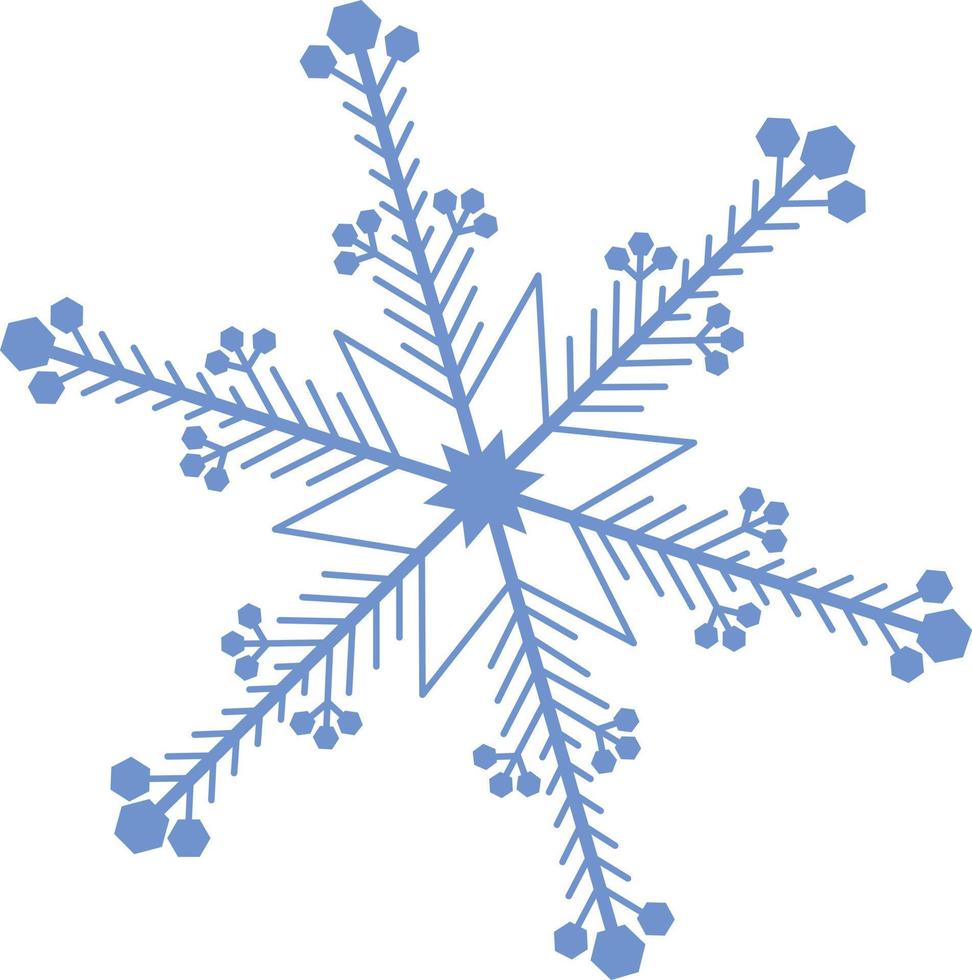 Beautiful blue snowflake. A snowflake of complex shape. A symbol of winter and new year. Vector illustration isolated on a white background