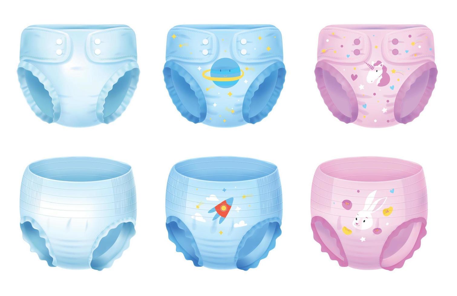 Realistic Diapers Set vector